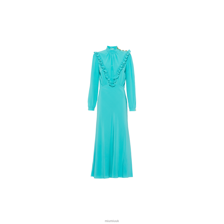 Ready To Wear Long Crepe De Chine Dress Miu Miu XH28Z425 Turquoise