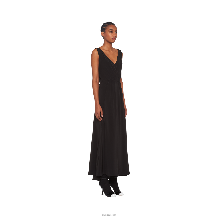 Ready To Wear Long Crepe De Chine Dress Miu Miu XH28Z441 Black