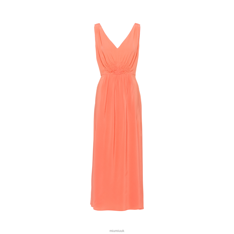 Ready To Wear Long Crepe De Chine Dress Miu Miu XH28Z442 Coral