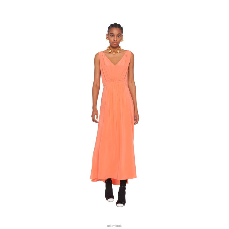 Ready To Wear Long Crepe De Chine Dress Miu Miu XH28Z442 Coral