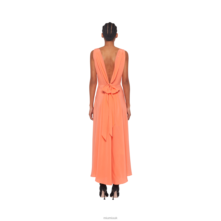 Ready To Wear Long Crepe De Chine Dress Miu Miu XH28Z442 Coral