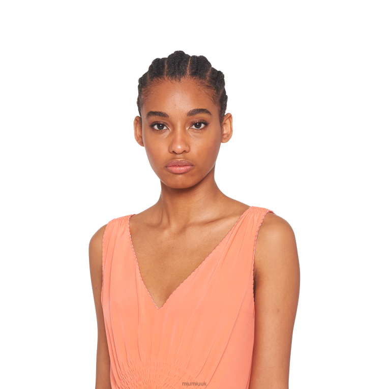 Ready To Wear Long Crepe De Chine Dress Miu Miu XH28Z442 Coral