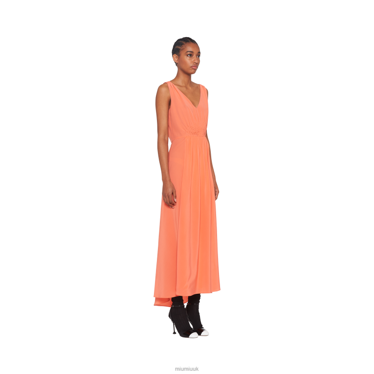 Ready To Wear Long Crepe De Chine Dress Miu Miu XH28Z442 Coral