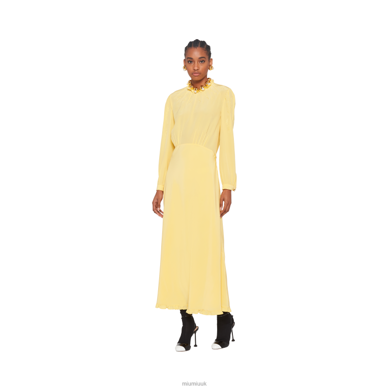 Ready To Wear Long Embroidered Crepe De Chine Dress Miu Miu XH28Z444 Cream