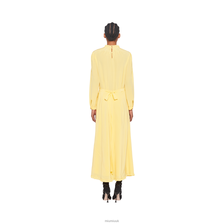 Ready To Wear Long Embroidered Crepe De Chine Dress Miu Miu XH28Z444 Cream