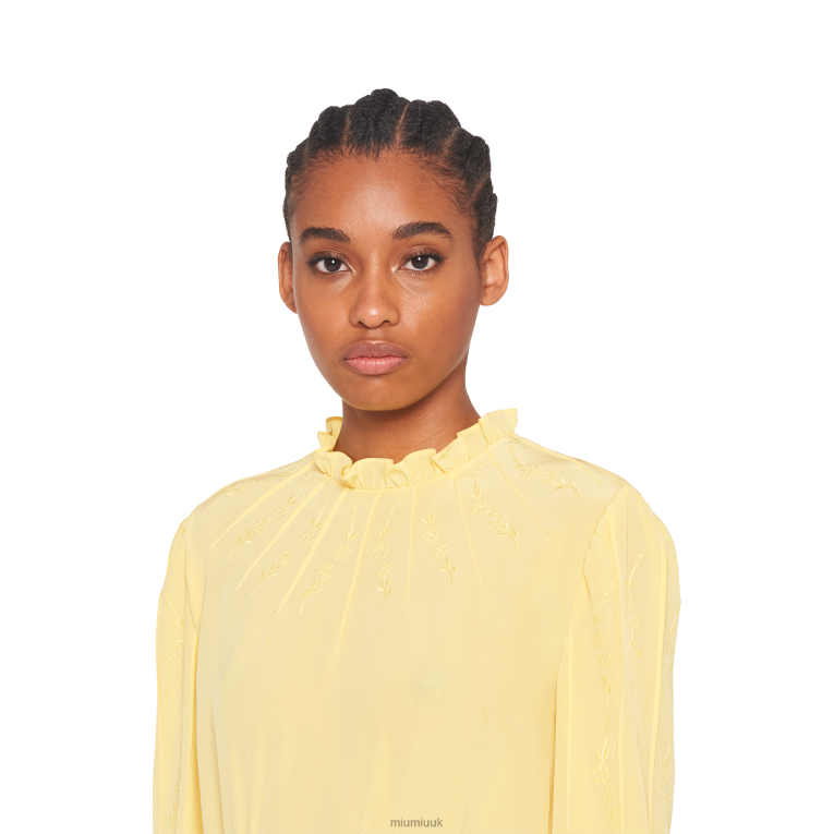 Ready To Wear Long Embroidered Crepe De Chine Dress Miu Miu XH28Z444 Cream