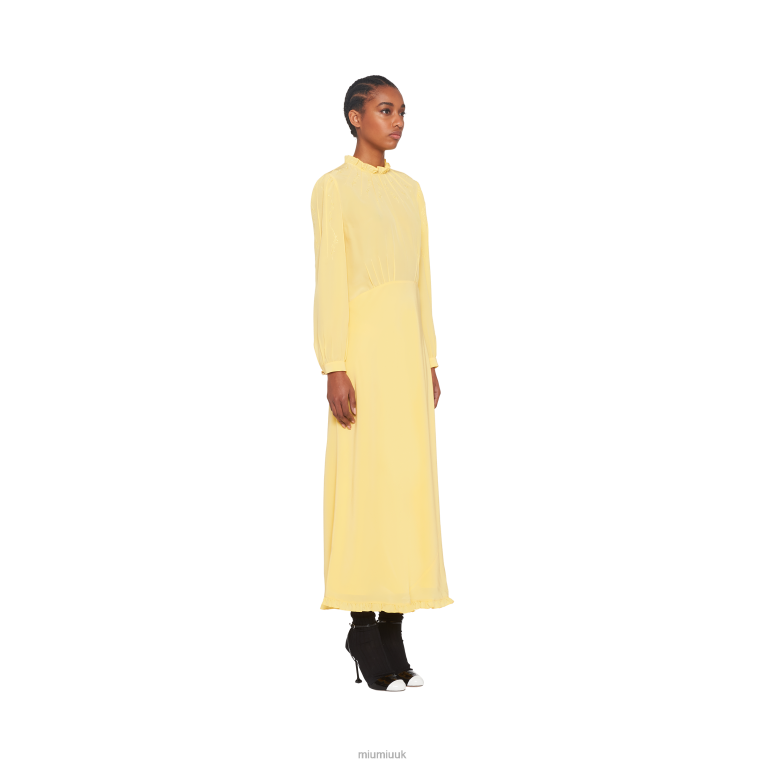 Ready To Wear Long Embroidered Crepe De Chine Dress Miu Miu XH28Z444 Cream