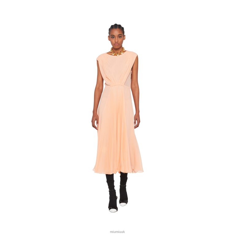 Ready To Wear Long Georgette Dress Miu Miu XH28Z443 Apricot