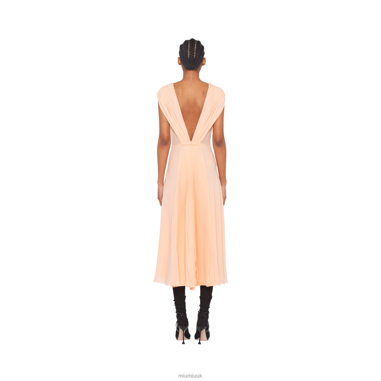 Ready To Wear Long Georgette Dress Miu Miu XH28Z443 Apricot