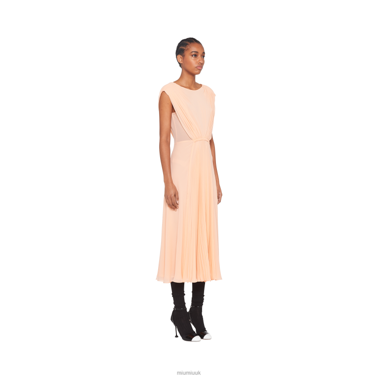 Ready To Wear Long Georgette Dress Miu Miu XH28Z443 Apricot
