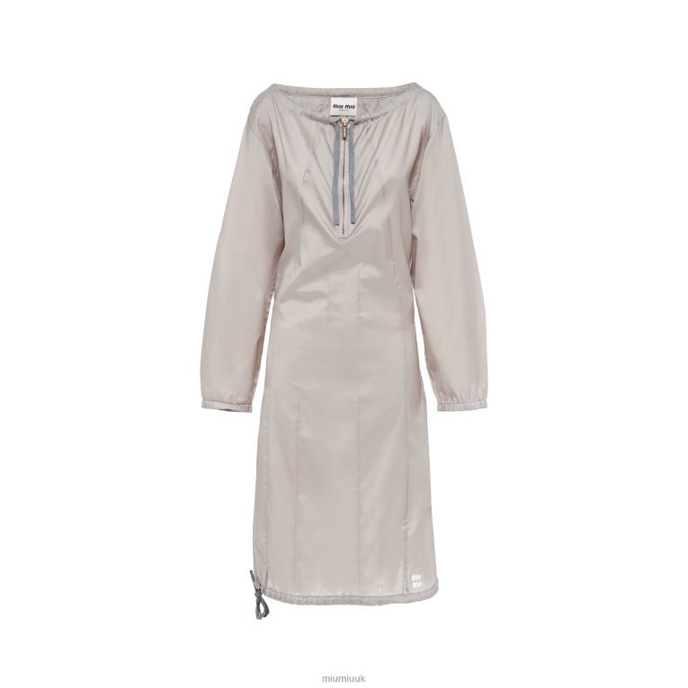 Ready To Wear Long-sleeved Technical Silk Dress Miu Miu XH28Z365 Cloudy Gray