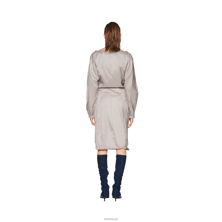 Ready To Wear Long-sleeved Technical Silk Dress Miu Miu XH28Z365 Cloudy Gray