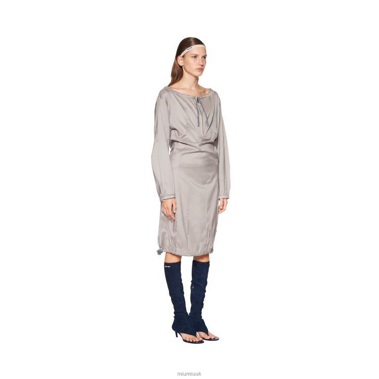 Ready To Wear Long-sleeved Technical Silk Dress Miu Miu XH28Z365 Cloudy Gray