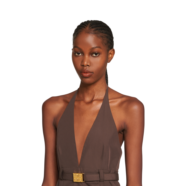 Ready To Wear Panama Cotton Mini-dress Miu Miu XH28Z348 Cocoa Brown
