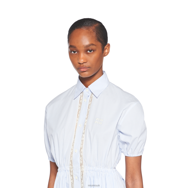 Ready To Wear Poplin Long Dress Miu Miu XH28Z355 White/Light Blue