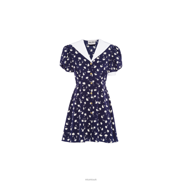 Ready To Wear Printed Crepe De Chine Mini-dress Miu Miu XH28Z436 Blue/Ivory