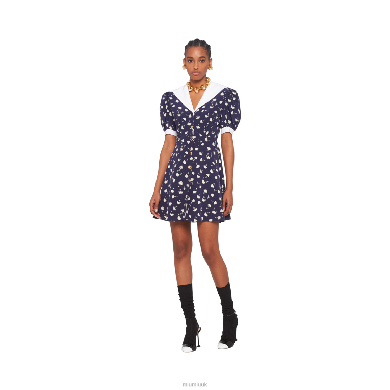 Ready To Wear Printed Crepe De Chine Mini-dress Miu Miu XH28Z436 Blue/Ivory