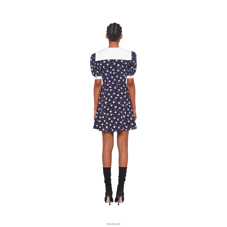 Ready To Wear Printed Crepe De Chine Mini-dress Miu Miu XH28Z436 Blue/Ivory