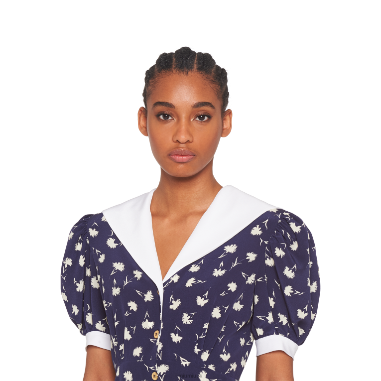 Ready To Wear Printed Crepe De Chine Mini-dress Miu Miu XH28Z436 Blue/Ivory