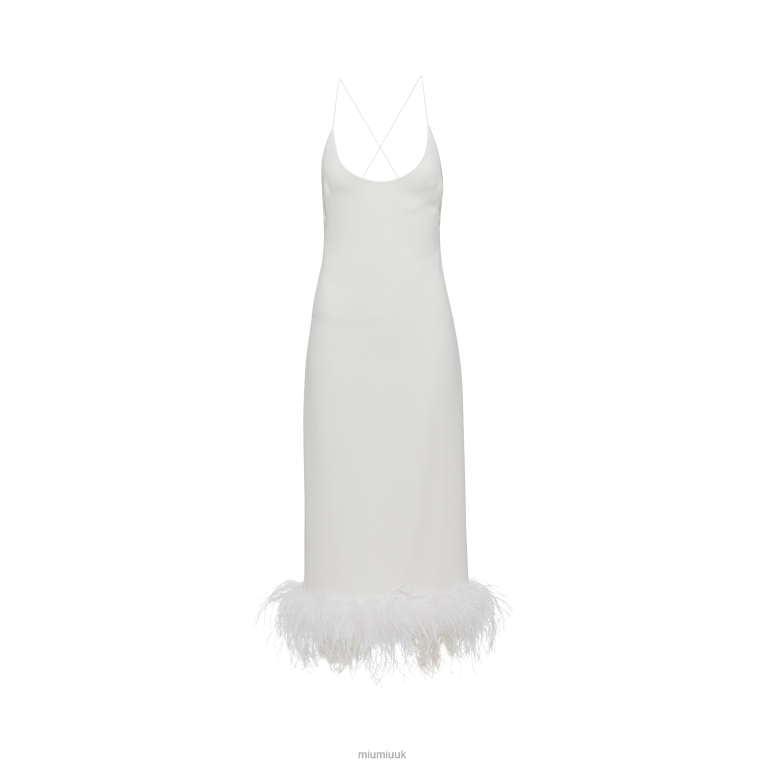 Ready To Wear Stretch Cady Dress With Feathers Miu Miu XH28Z397 White