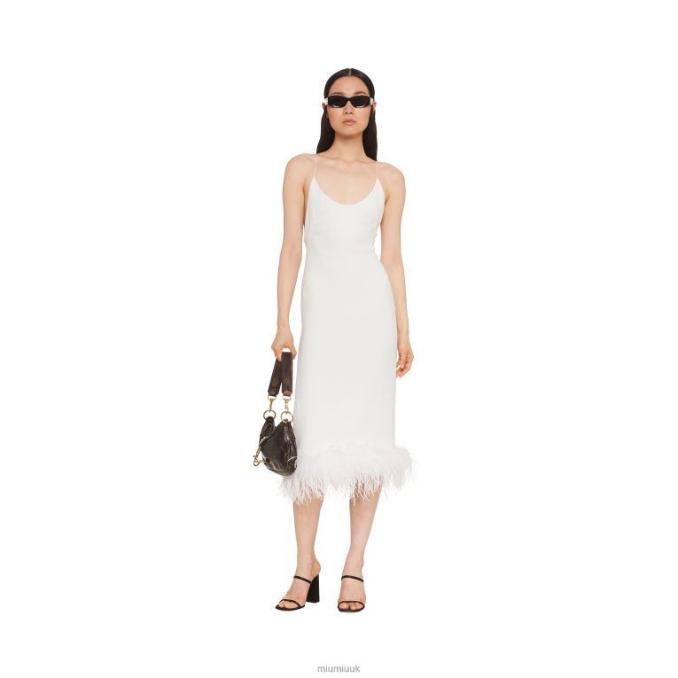 Ready To Wear Stretch Cady Dress With Feathers Miu Miu XH28Z397 White