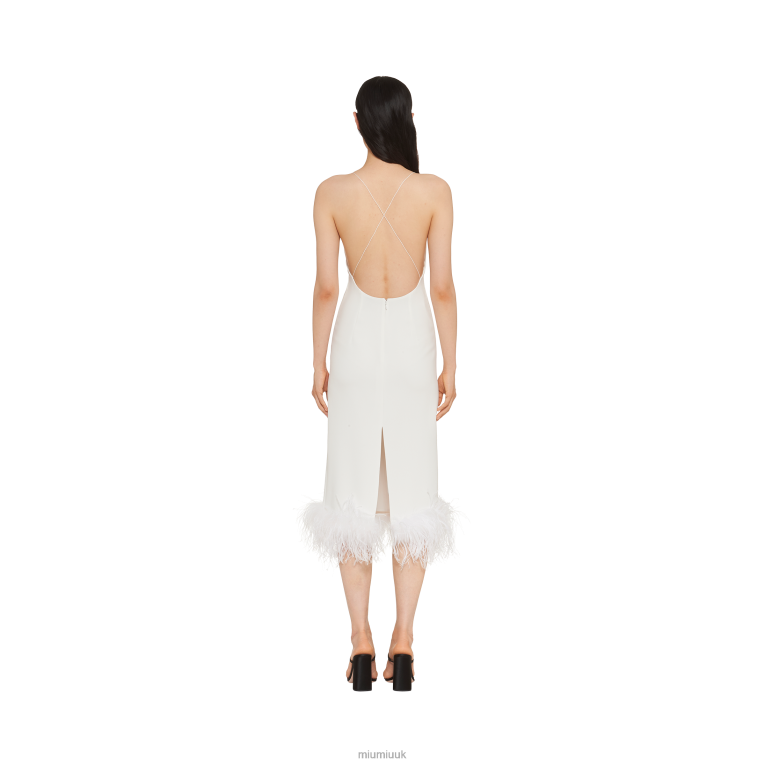 Ready To Wear Stretch Cady Dress With Feathers Miu Miu XH28Z397 White