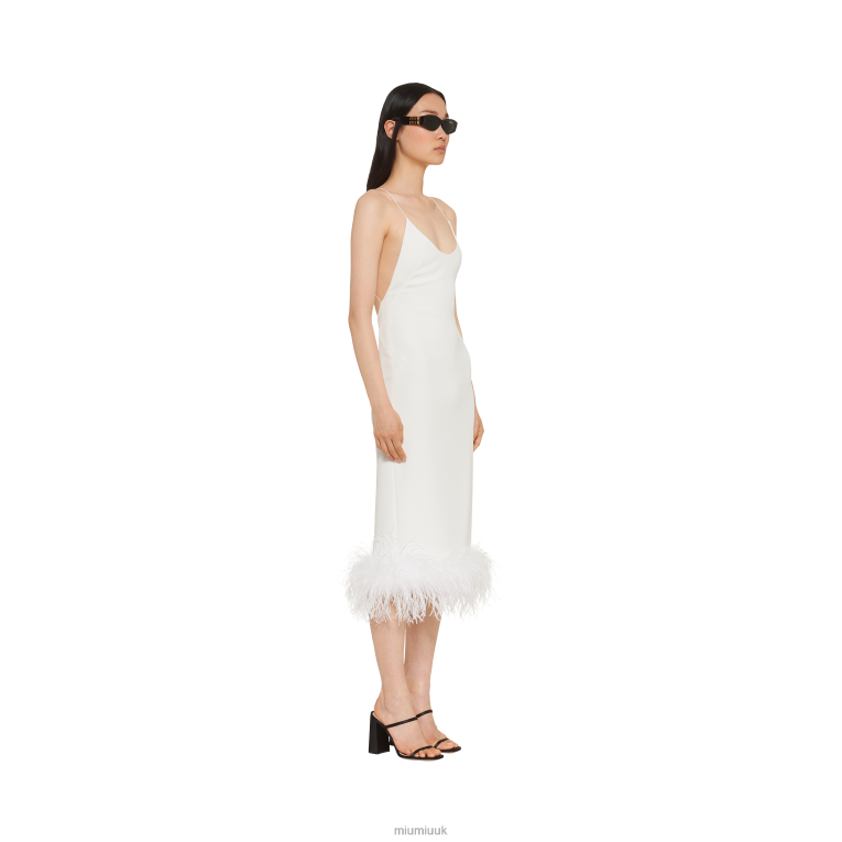 Ready To Wear Stretch Cady Dress With Feathers Miu Miu XH28Z397 White