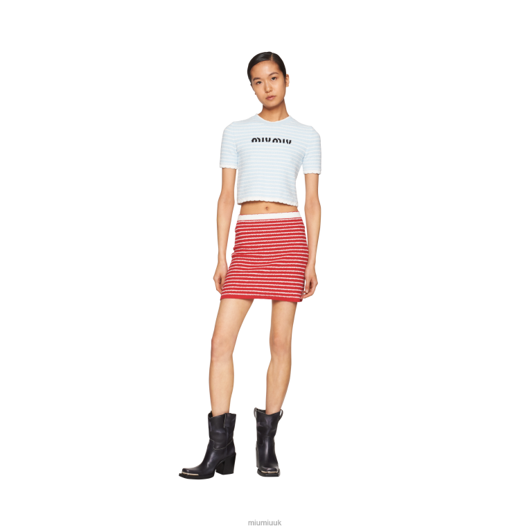 Ready To Wear Boucle Cotton Crew-neck Sweater Miu Miu XH28Z751 Astro/White