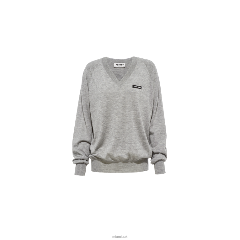 Ready To Wear Cashmere And Silk V-neck Sweater Miu Miu XH28Z792 Grey