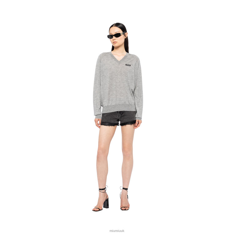 Ready To Wear Cashmere And Silk V-neck Sweater Miu Miu XH28Z792 Grey