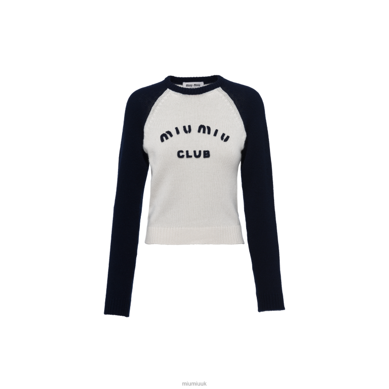 Ready To Wear Cashmere Crew-neck Sweater Miu Miu XH28Z758 White/Blue