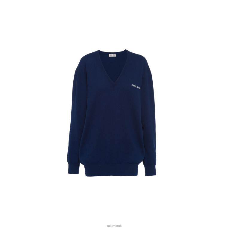 Ready To Wear Cashmere Sweater With Logo Miu Miu XH28Z800 Cobalt Blue