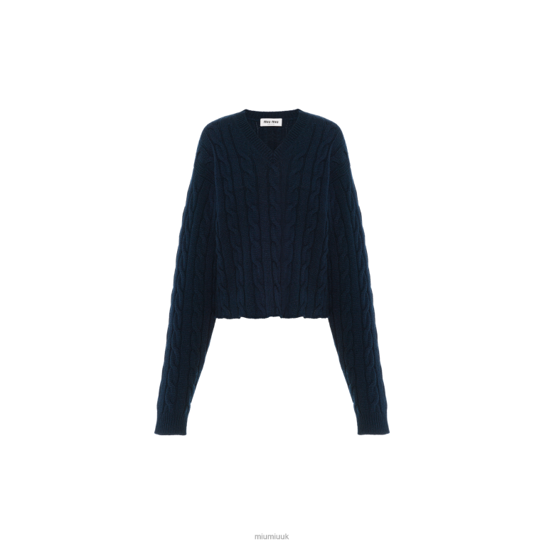 Ready To Wear Cashmere V-neck Sweater Miu Miu XH28Z831 Navy