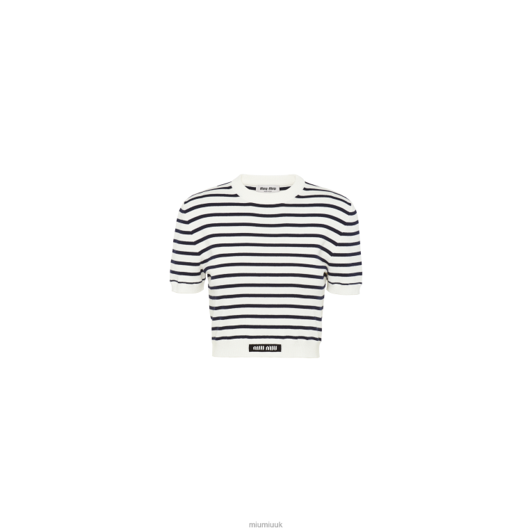 Ready To Wear Cotton Crew-neck Sweater Miu Miu XH28Z759 White/Blue
