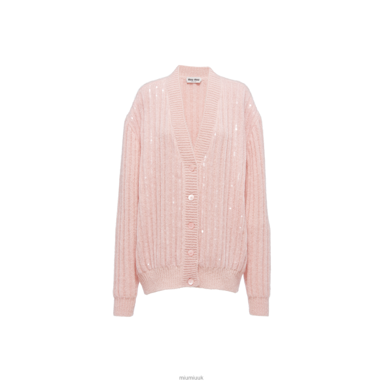 Ready To Wear Embellished Mohair Cardigan Miu Miu XH28Z813 Alabaster Pink