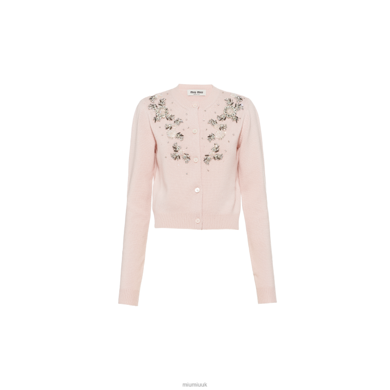 Ready To Wear Embroidered Cashmere Cardigan Miu Miu XH28Z802 Alabaster Pink