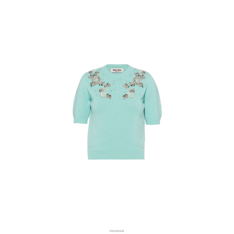 Ready To Wear Embroidered Cashmere Sweater Miu Miu XH28Z805 Aqua
