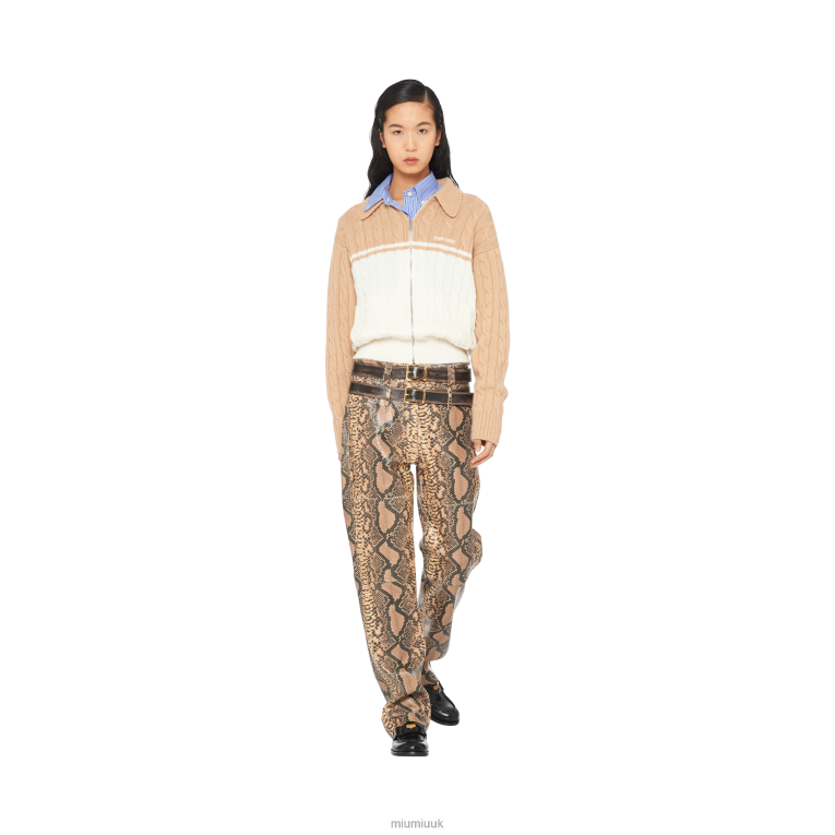 Ready To Wear Oversized Wool And Cashmere Cardigan Miu Miu XH28Z794 White/Camel Brown