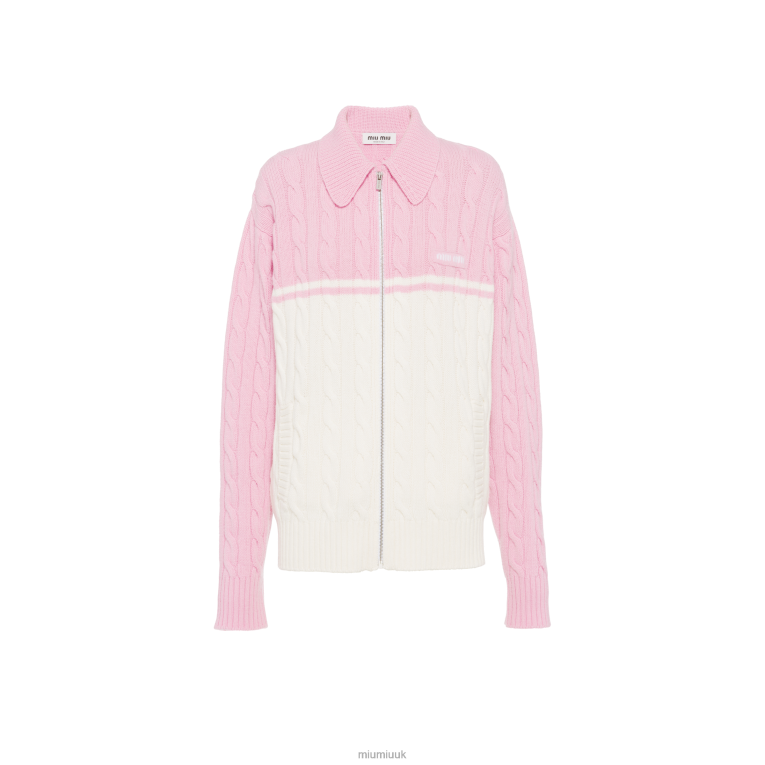Ready To Wear Oversized Wool And Cashmere Cardigan Miu Miu XH28Z810 White/Pink