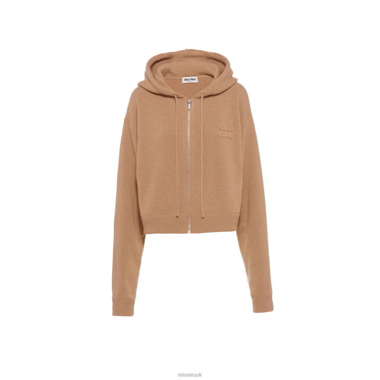 Ready To Wear Wool And Cashmere Hoodie Miu Miu XH28Z812 Camel Brown