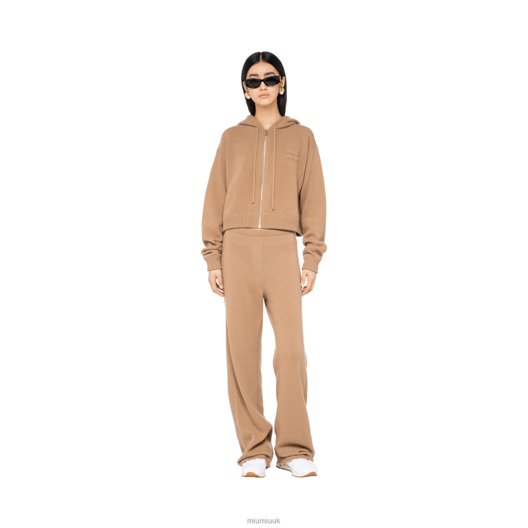 Ready To Wear Wool And Cashmere Hoodie Miu Miu XH28Z812 Camel Brown