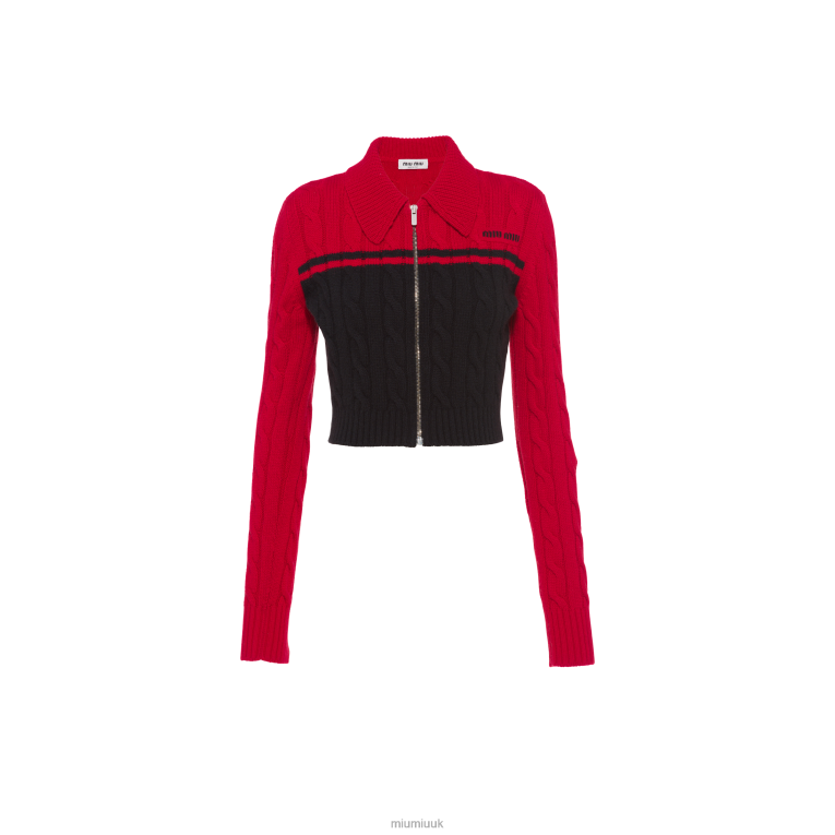 Ready To Wear Wool And Cashmere Zipper Cardigan Miu Miu XH28Z809 Black/Red