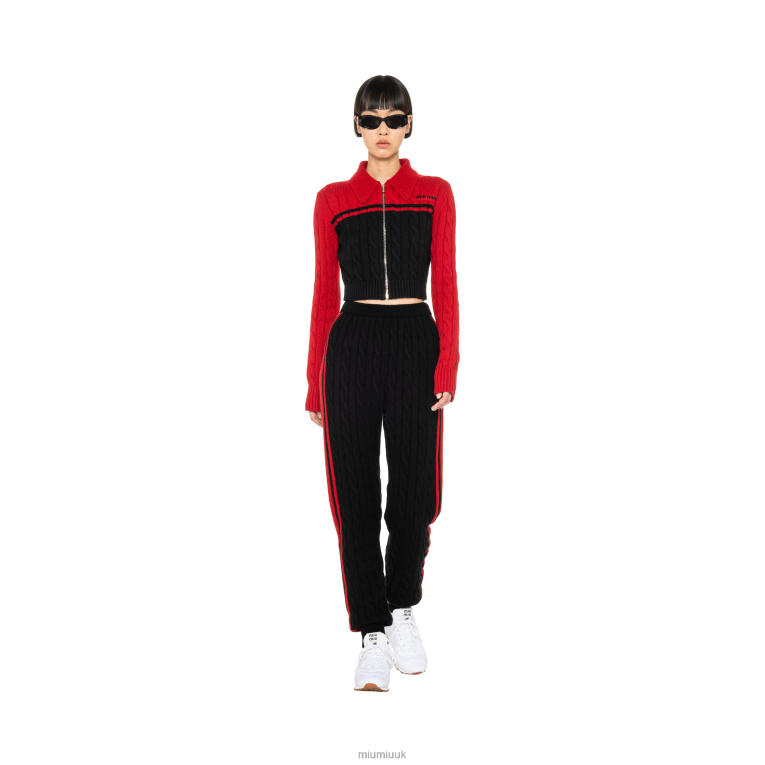 Ready To Wear Wool And Cashmere Zipper Cardigan Miu Miu XH28Z809 Black/Red