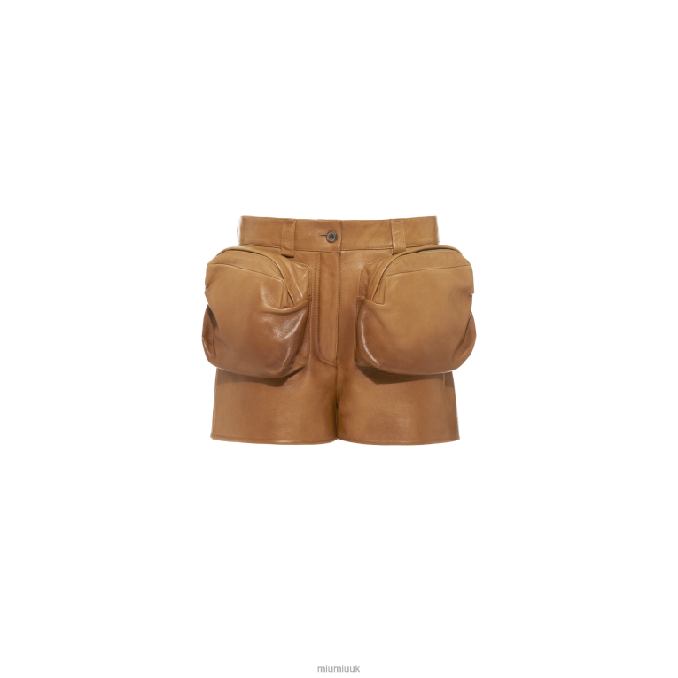 Ready To Wear Nappa Leather Shorts Miu Miu XH28Z563 Caramel