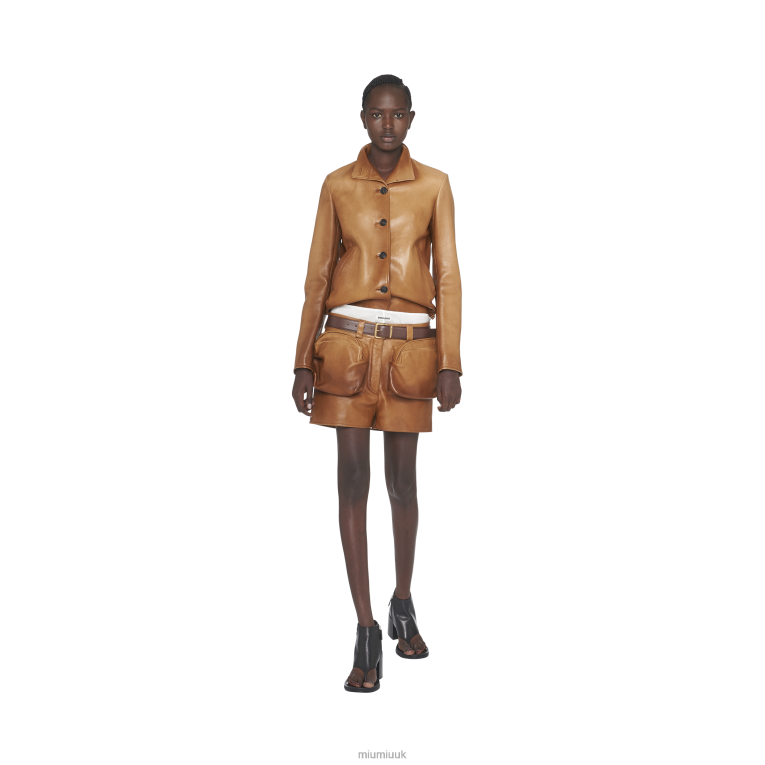 Ready To Wear Nappa Leather Shorts Miu Miu XH28Z563 Caramel