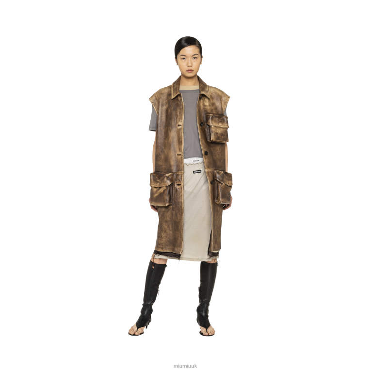 Ready To Wear Nappa Leather Vest Miu Miu XH28Z559 Ivory/Cocoa Brown