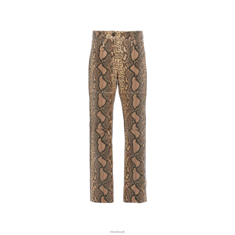 Ready To Wear Python-print Leather Pants Miu Miu XH28Z567 Camel Brown