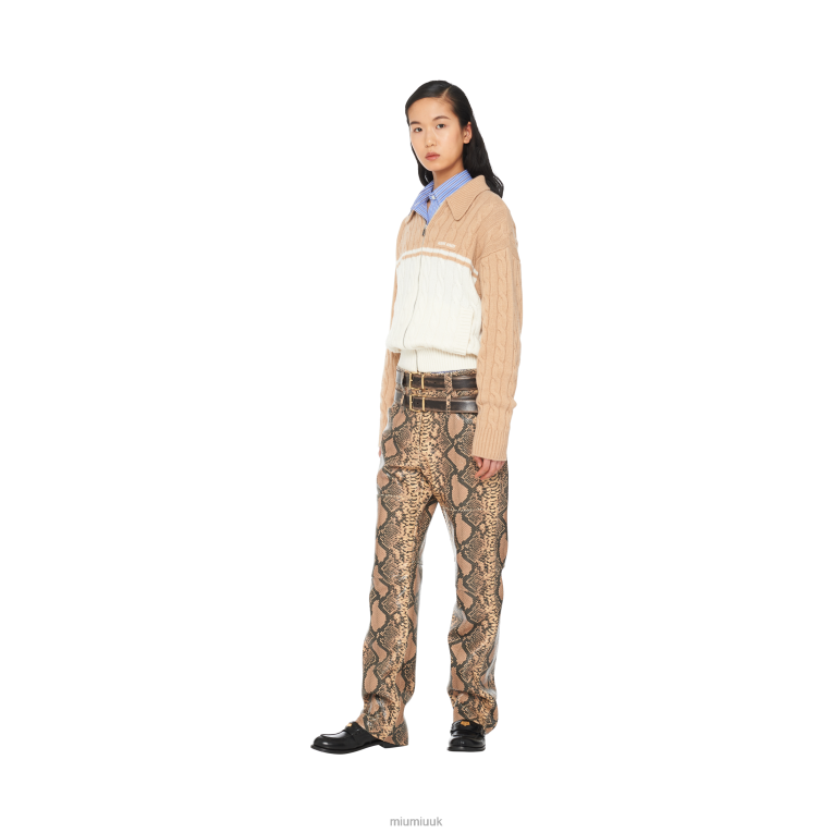 Ready To Wear Python-print Leather Pants Miu Miu XH28Z567 Camel Brown