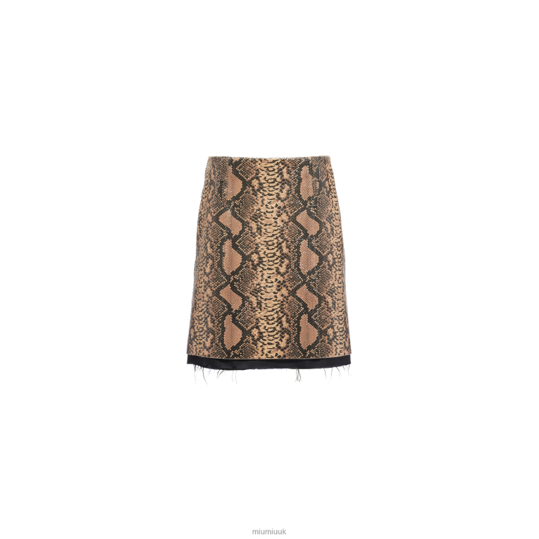 Ready To Wear Python-print Leather Skirt Miu Miu XH28Z566 Camel Brown