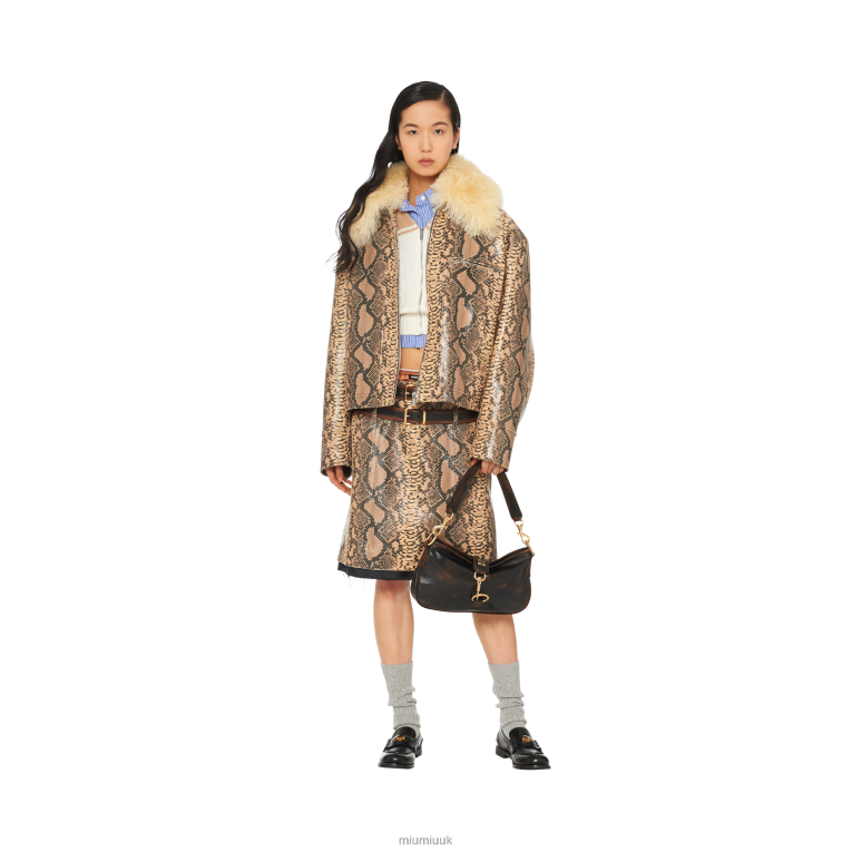 Ready To Wear Python-print Leather Skirt Miu Miu XH28Z566 Camel Brown